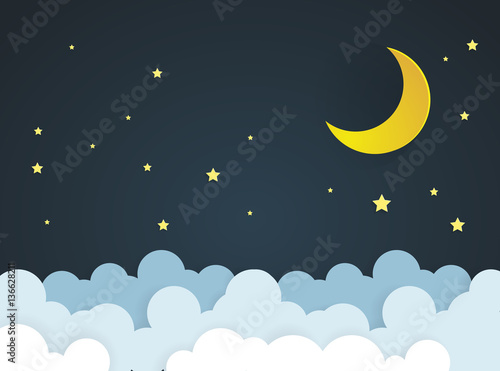 Zdjęcie XXL księżyc i gwiazdy w nocy .paper art style
