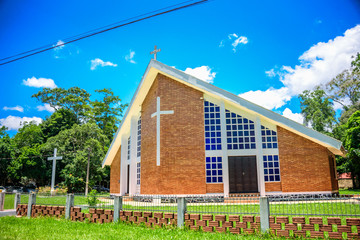 Christian church next to Iguacu National Park of the Iguazu Falls, one of the worlds largest and most impressive waterfalls, Foz de Iguacu, Parana State, Brazil