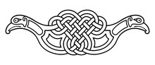 Celtic Zoomorphic National Figure. Isolated Ornament With Two Birds.