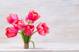 Fototapeta Tulipany - Pink tulips, spring flowers and Easter decoration.