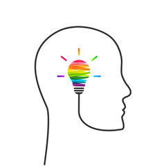 Wall Mural - creative thinking and imagination concept. head and profile line made of wire and light bulb made of