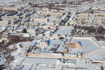 Dalmatovo Assumption Monastery in winter, top view