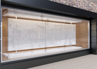 Wall Mural - blank mock up of store street showcase window in a city. 3d rend
