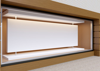 Wall Mural - blank mock up of store street showcase window in a city. 3d rend