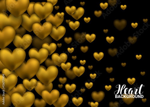 Gold Gem Heart On Black Background Happy Valentines Day Greeting