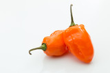 Fototapeta Perspektywa 3d - Two orange habanero peppers isolated white background.
