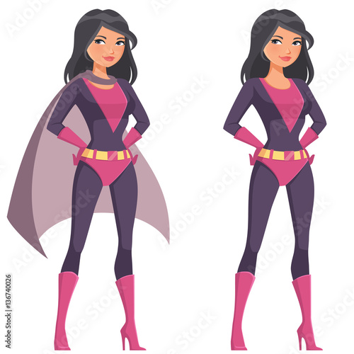 Photographie beautiful cartoon supergirl in violet costume