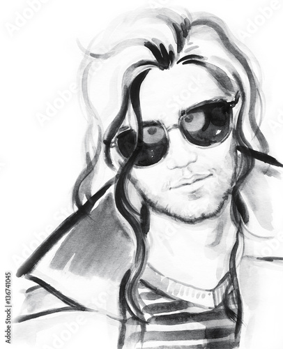 Obraz w ramie Mężczyzna z okularami przeciwsłonecznymi - ilustracja