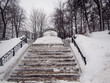 Winter park stairs in small Russian town
