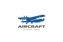 Vintage Flying Airplane Logo Design. Retro Aircraft Aviation