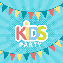 Kids Party Letter Sign Poster Vector Illustration