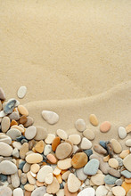 Sand Background With Pebbles. Sandy Beach Texture