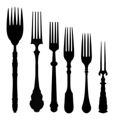 Canvas Print - Silhouettes of forks - vector set