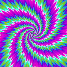Pink Background With Green Spirals. Optical Expansion Illusion.
