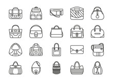 Set Of Contour Line Icon. Different Women Bags. Vector Illustration