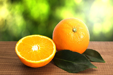 oranges on wooden background