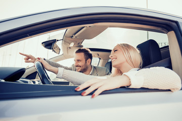 Young couple sitting in car