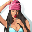 © antoney - Young hipster girl sucking lollipop. Vector illustration