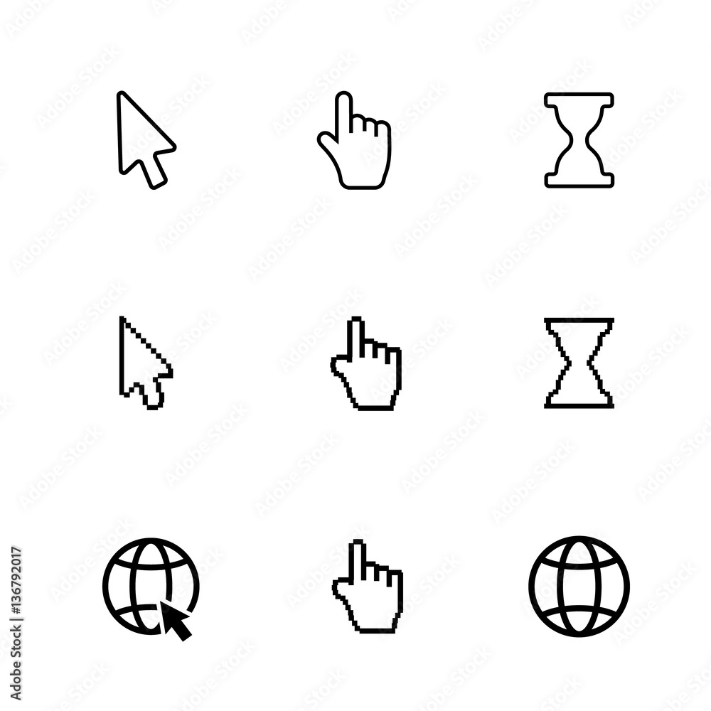 Pixel cursors icons mouse hand arrow vector. Cursors vector sign Stock ...