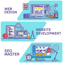 Wall Mural - horizontal colored line art banners for advertising in a flat style. set banners for web. website an