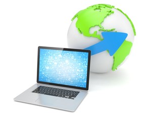 Wall Mural - Laptop network and earth globe. 3d render