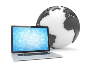 Wall Mural - Laptop network and earth globe. 3d render