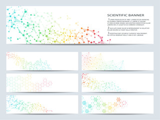 Wall Mural - Set of modern scientific banners. Molecule structure DNA and neurons. Abstract background. Medicine, science, technology, business, website templates. Scalable vector graphics.
