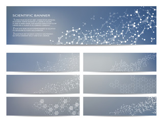 Wall Mural - Set of modern scientific banners. Molecule structure DNA and neurons. Abstract background. Medicine, science, technology, business, website templates. Scalable vector graphics.