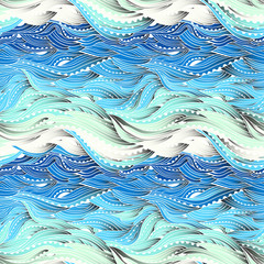 Wall Mural - Abstract seamless water pattern, hand-drawn waves vector, blue wave background, sea pattern, EPS 10