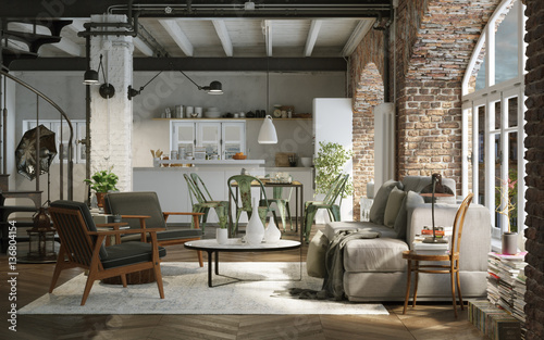Fototapete Vintage Style Loft Downtown Apartment Industrie ...