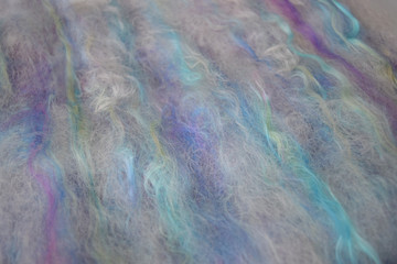 Wall Mural - This is a mixed batt of natural sheep wool and hand dyed suri alpaca fibers blended for making handmade yarn on a spinning wheel or spindle.