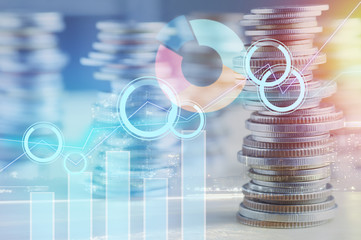 graph on rows of coins for finance and banking concept