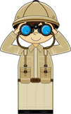 Fototapeta  - Cute Cartoon Safari Explorer with Binoculars