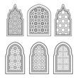 Set of ornamental windows in black and white