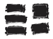 Set Of Universal Grunge Black Paint Background With Frame. Dirty Artistic Design Elements, Boxes, Frames For Text.