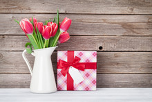 Red Tulips And Gift Box