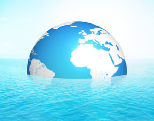 earth half water 3d render. Elements of this image furnished by NASA. 