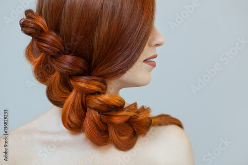 Beautiful Girl With Long Red Hair Braided With A French