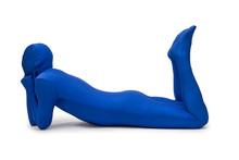 Mysterious Blue Man In Morphsuit Lying On The Floor