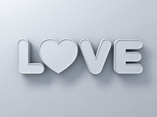 Aufkleber - 3d love word concept with white heart on white background with shadow, valentines day 3D rendering.