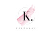 K Letter Logo with Pastel Watercolor Aquarella Brush.