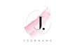 J Letter Logo with Pastel Watercolor Aquarella Brush.