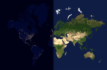 day in the east, night in the west, world map vector illustration