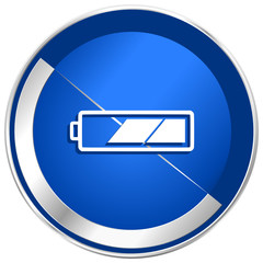 Fototapete - Battery silver metallic chrome border web and mobile phone vector blue icon isolated on white bacground.