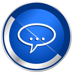 Poster - Forum blue vector web icon. Metal shine silver chrome border round button isolated on white background. Circle modern design abstract sign for smartphone applications.
