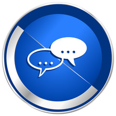 Poster - Forum blue vector web icon. Metal shine silver chrome border round button isolated on white background. Circle modern design abstract sign for smartphone applications.