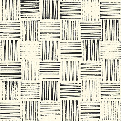 wicker texture, rustic stamp style seamless vector pattern, black and white