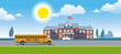 A school bus and school building. Vector illustration .eps10