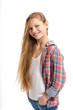 Portrait of young cute happy teenage girl on white background