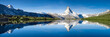 Leinwandbild Motiv Stellisee und Matterhorn Panorama in der Schweiz 